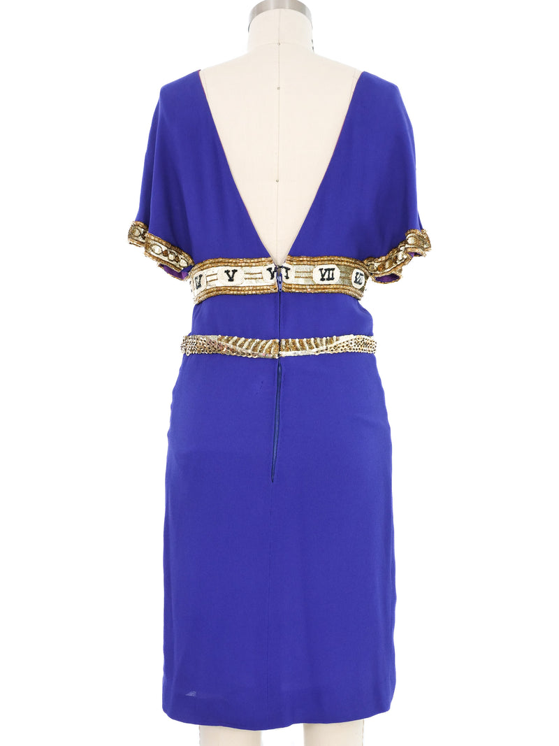 1990s Karl Lagerfeld Embellished Snake Applique Blue Silk Dress Dress arcadeshops.com