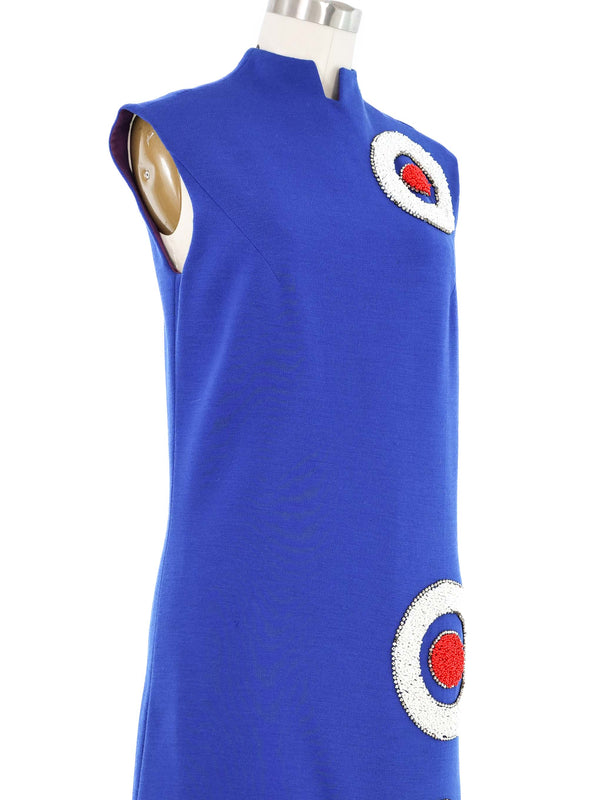 Mr. Blackwell Mod Blue Knit Embellished Dot Applique Dress Dress arcadeshops.com