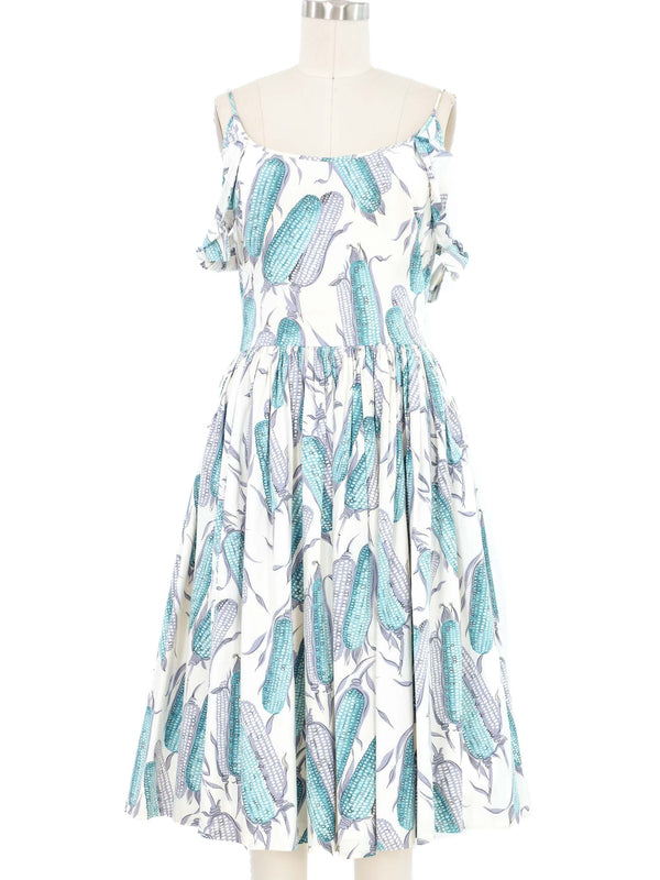 1950s Peck & Peck Blue Corn Print Dress Dress arcadeshops.com