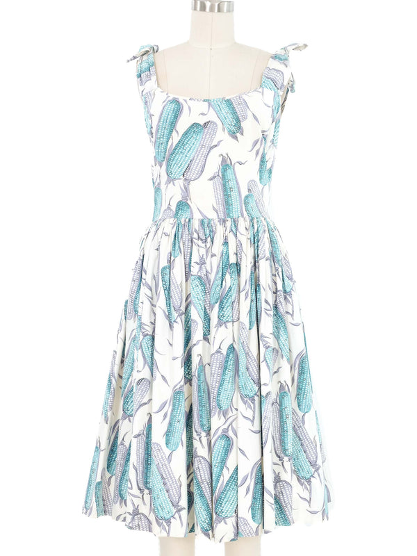 1950s Peck & Peck Blue Corn Print Dress Dress arcadeshops.com