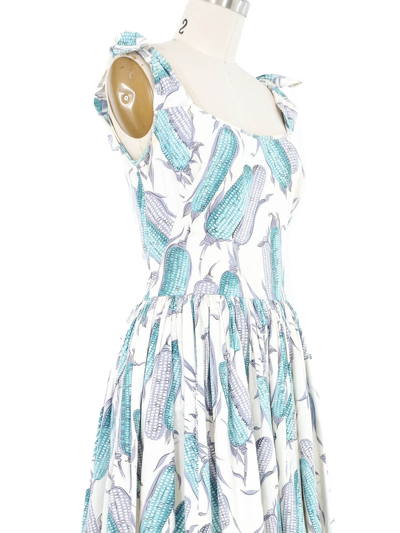 1950s Peck & Peck Blue Corn Print Dress Dress arcadeshops.com