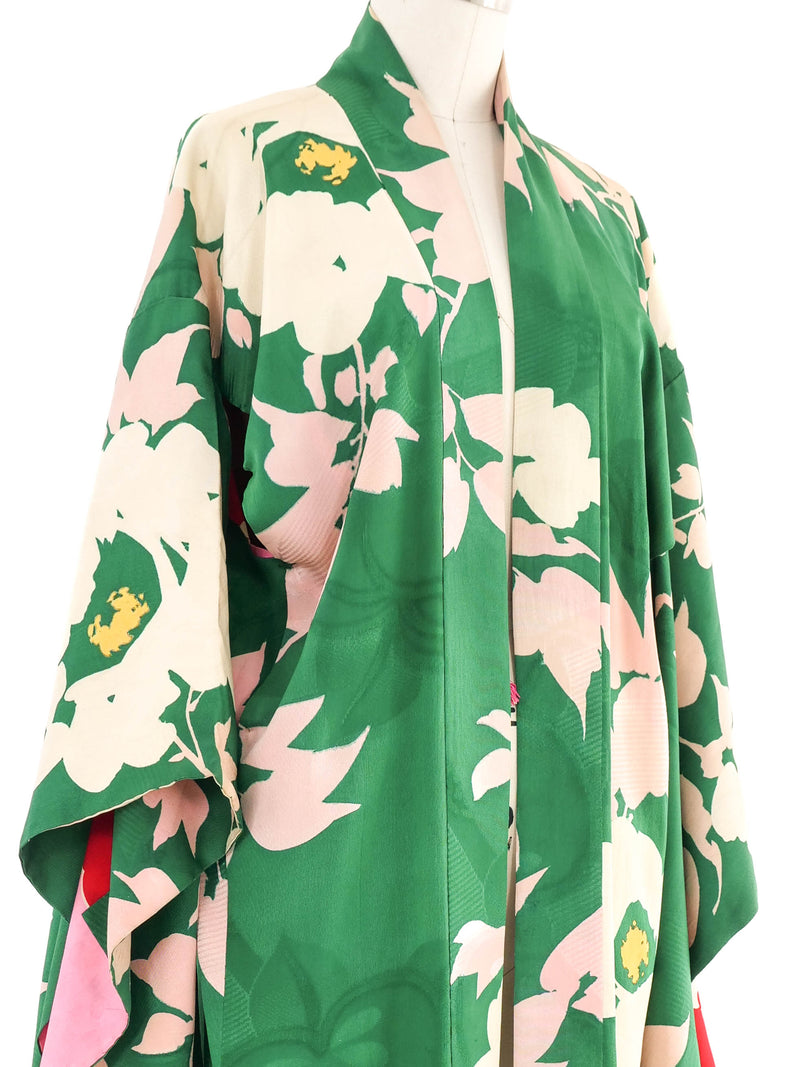 Pink and Green Floral Print Short Kimono Jacket arcadeshops.com