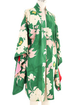 Pink and Green Floral Print Short Kimono Jacket arcadeshops.com
