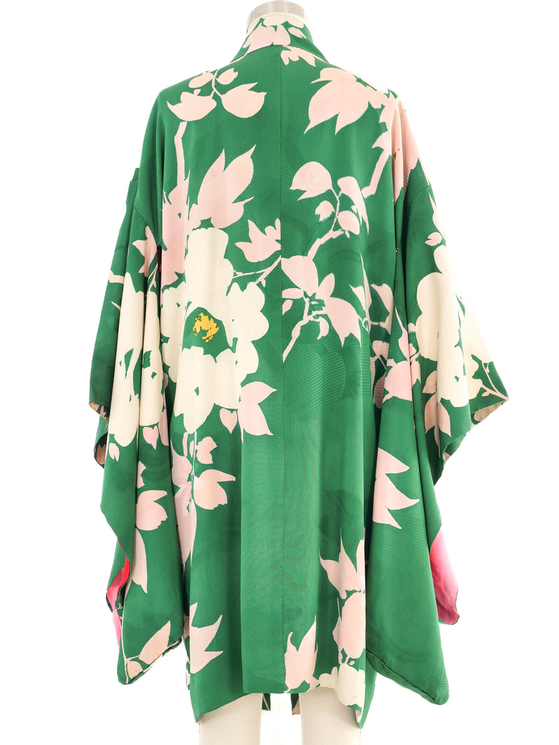 Pink and Green Floral Print Short Kimono Jacket arcadeshops.com