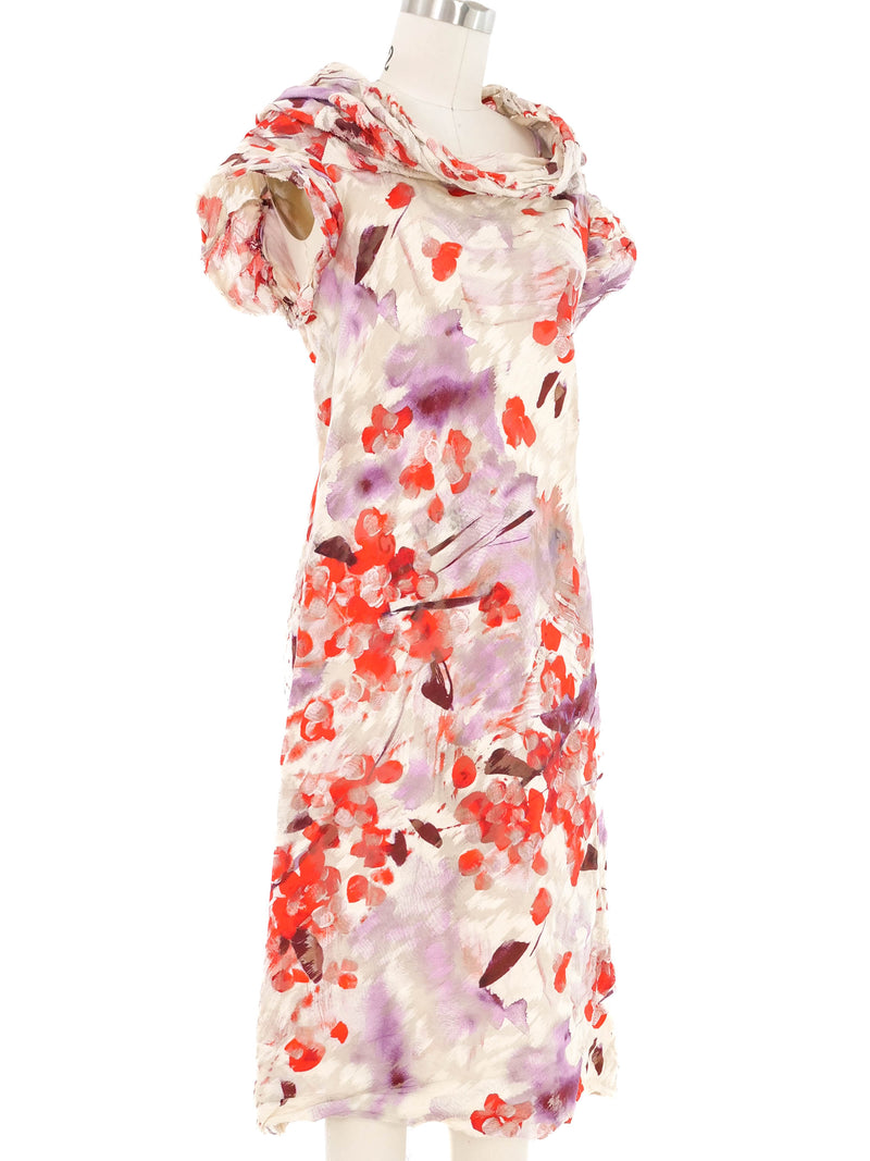 2012 Yeohlee Floral Burnout Cowl Neck Dress