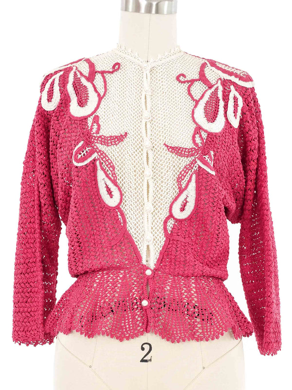 Raspberry Peplum Crochet Cardigan