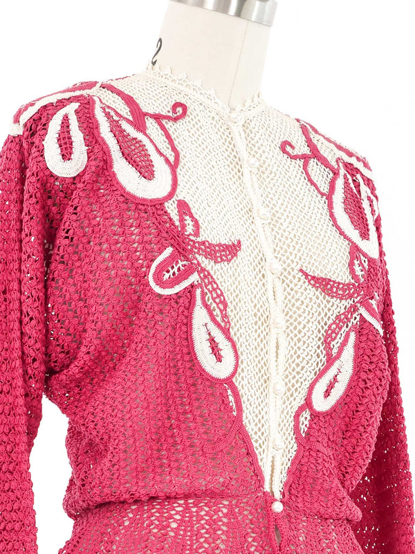 Raspberry Peplum Crochet Cardigan