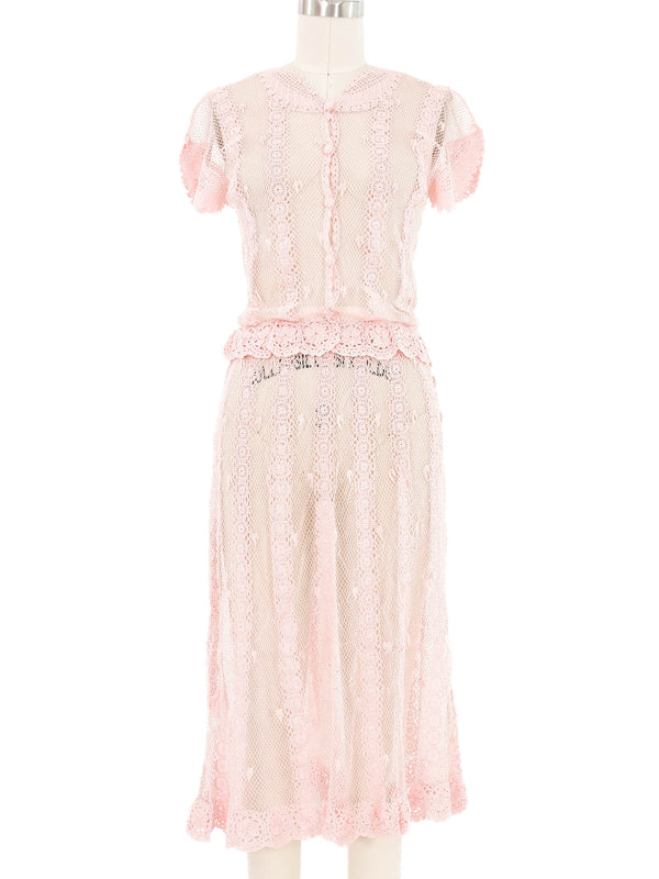 Peach Crochet Button Front Dress