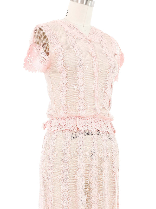 Peach Crochet Button Front Dress
