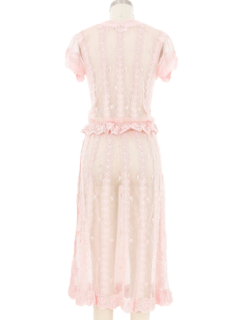 Peach Crochet Button Front Dress Dress arcadeshops.com