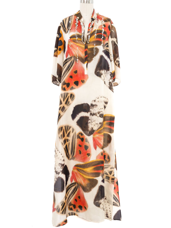 Blumarine Embellished Butterfly Print Caftan