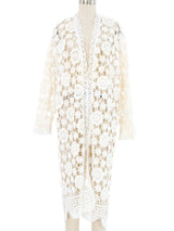 White Floral Crochet Maxi Cardigan Jacket arcadeshops.com