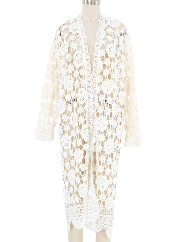 White Floral Crochet Maxi Cardigan