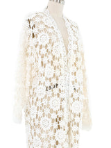 White Floral Crochet Maxi Cardigan Jacket arcadeshops.com
