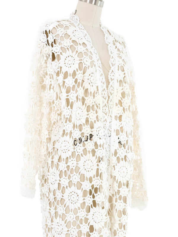 White Floral Crochet Maxi Cardigan