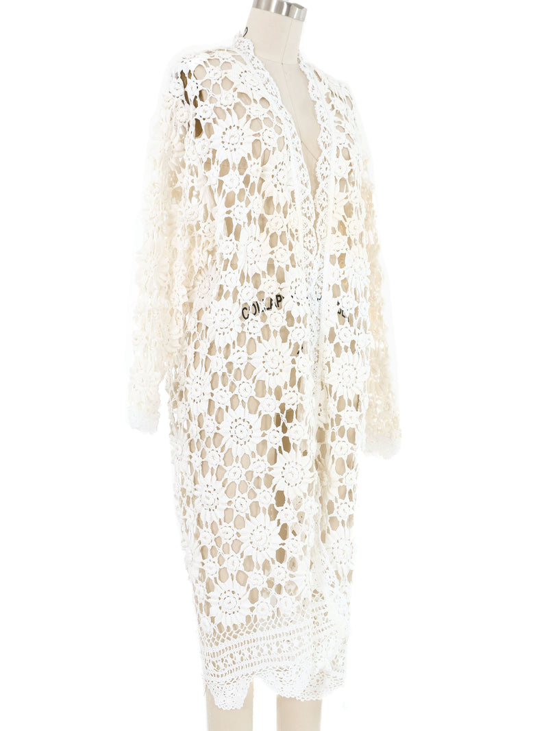 White Floral Crochet Maxi Cardigan Jacket arcadeshops.com