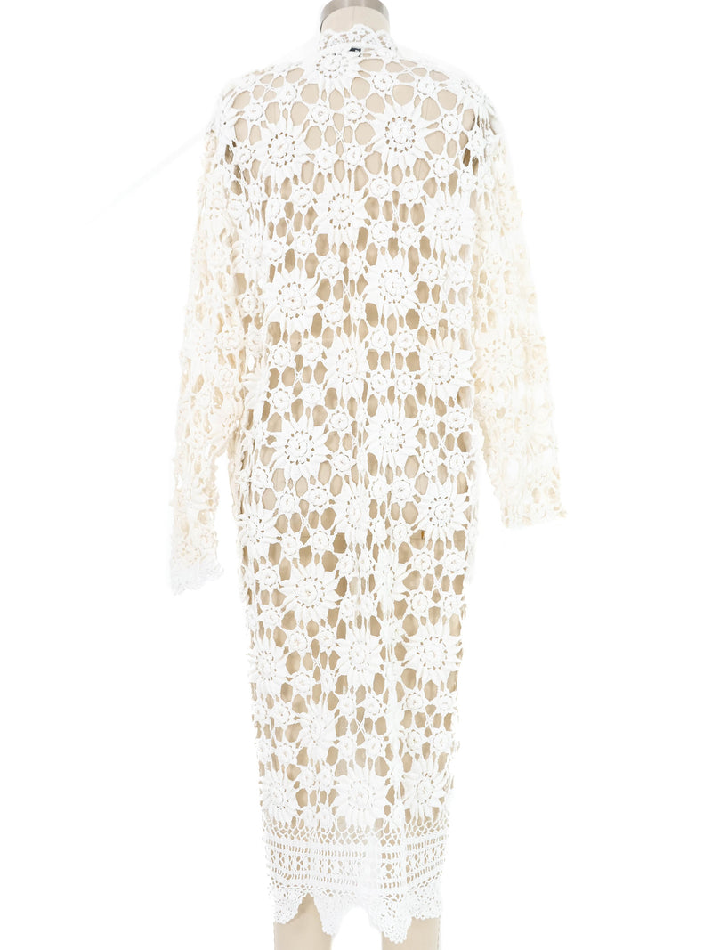 White Floral Crochet Maxi Cardigan Jacket arcadeshops.com