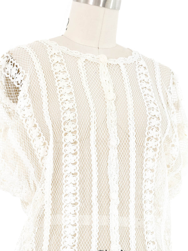 White Crochet Button Front Top