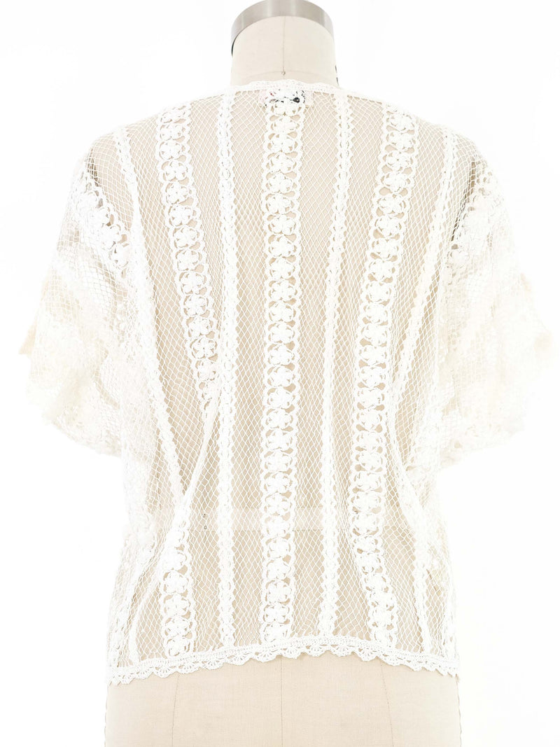 White Crochet Button Front Top