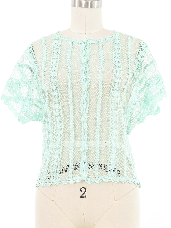 Mint Crochet Button Front Top