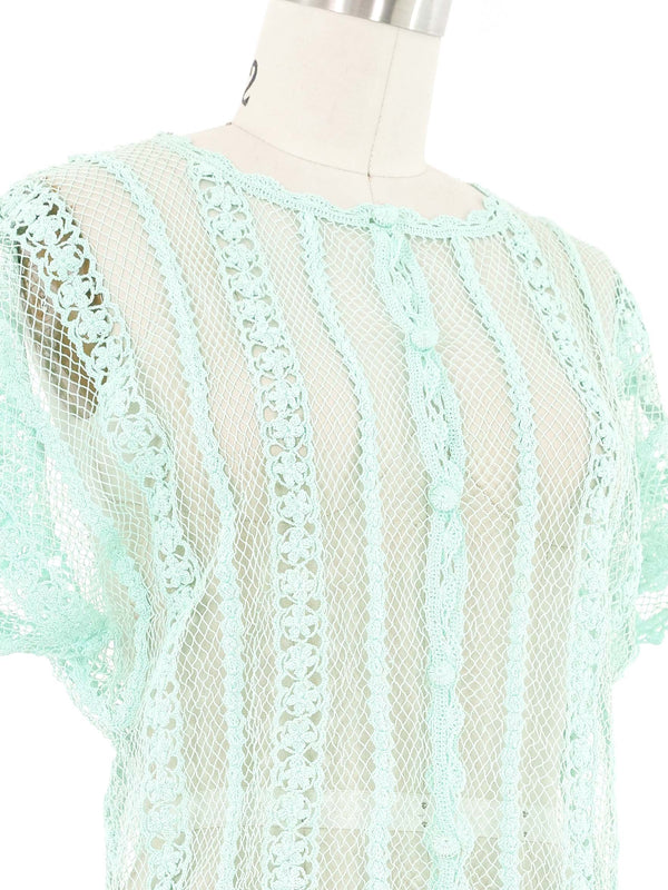 Mint Crochet Button Front Top