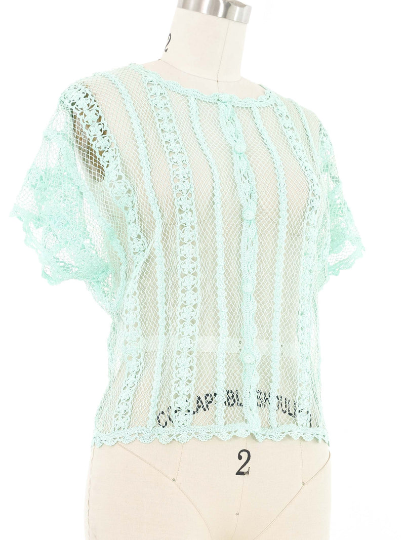 Mint Crochet Button Front Top