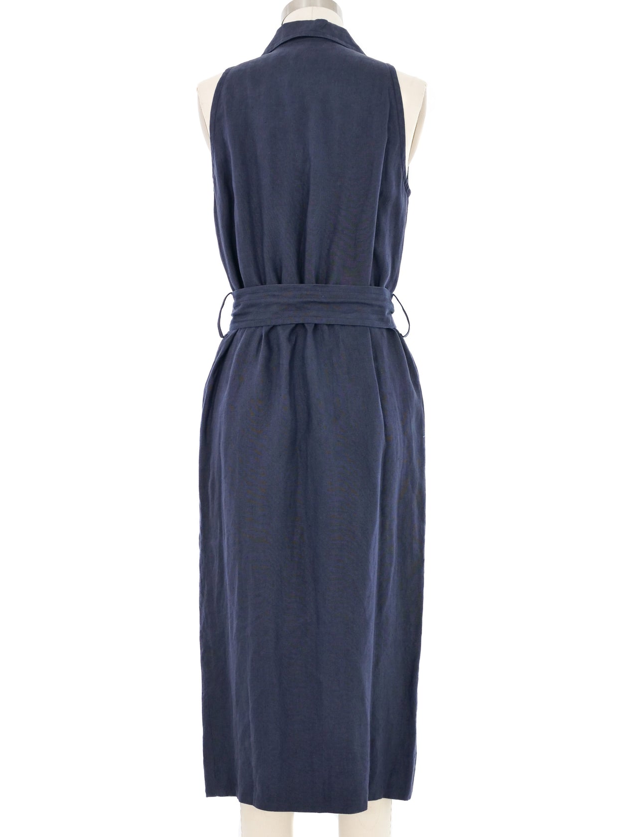 Gucci Navy Linen Double Breasted Sleeveless Dress