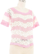 Pink and White Striped Floral Crochet Top