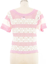 Pink and White Striped Floral Crochet Top