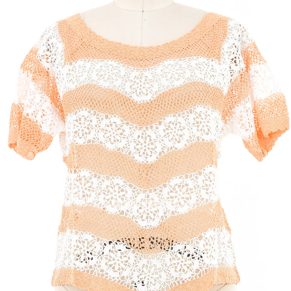 Orange and White Striped Floral Crochet Top