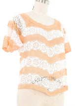 Orange and White Striped Floral Crochet Top