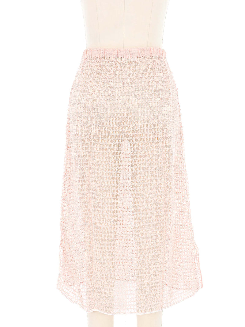 Peach Net Crochet Midi Skirt