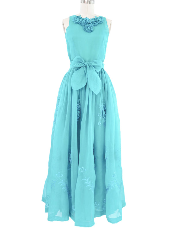 Lillie Rubin Turquoise Silk Floral Applique Gown Dress arcadeshops.com