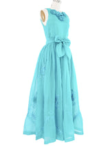 Lillie Rubin Turquoise Silk Floral Applique Gown Dress arcadeshops.com