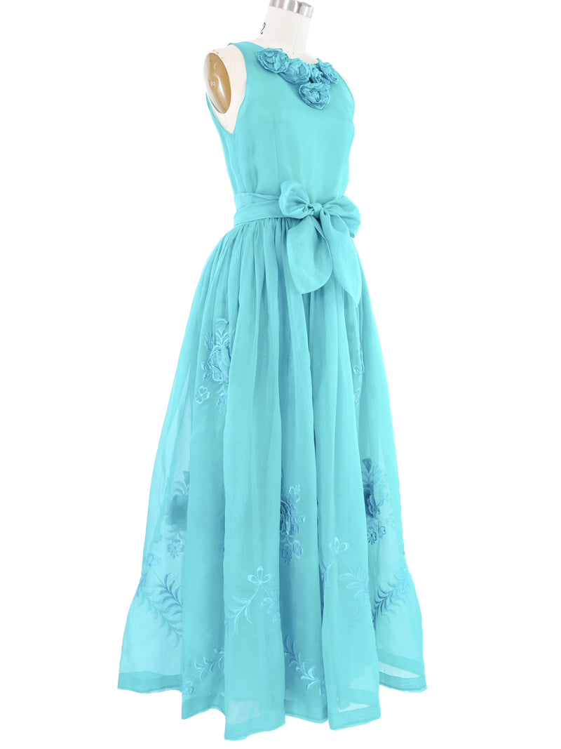 Lillie Rubin Turquoise Silk Floral Applique Gown Dress arcadeshops.com