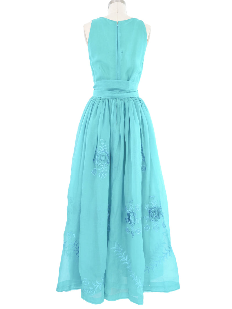 Lillie Rubin Turquoise Silk Floral Applique Gown Dress arcadeshops.com