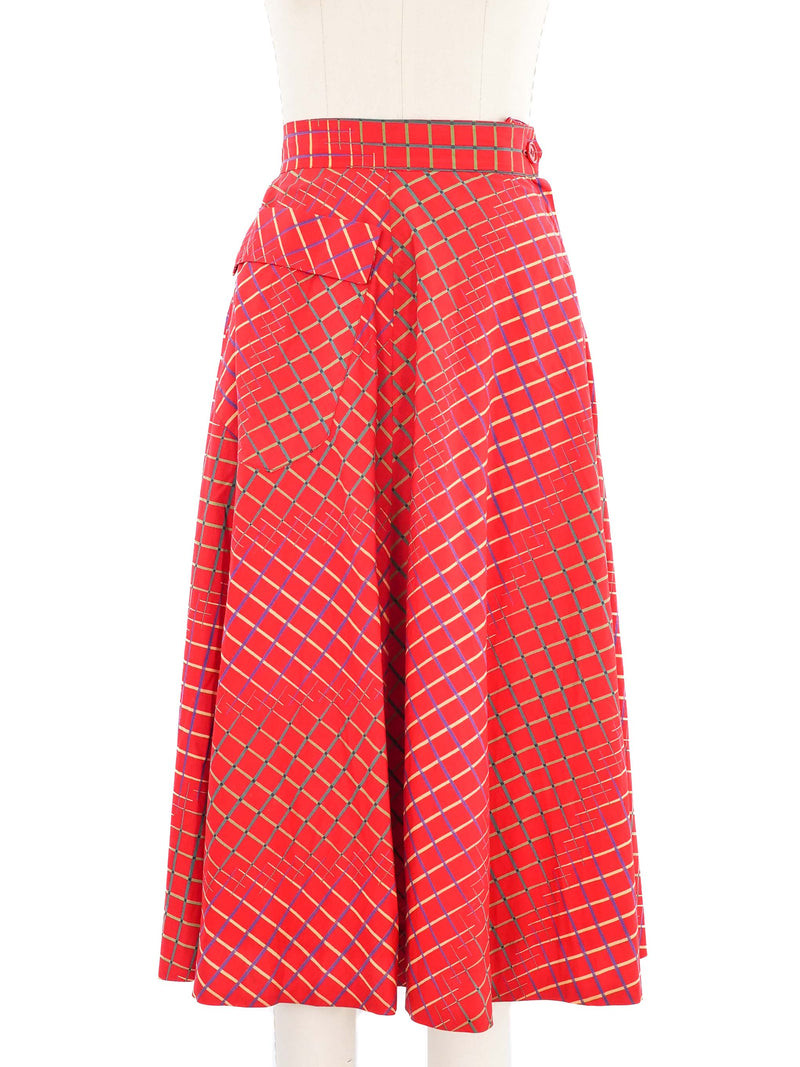 Windowpane Printed Red Skirt and Bralette Ensemble Suit arcadeshops.com
