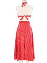 Windowpane Printed Red Skirt and Bralette Ensemble Suit arcadeshops.com