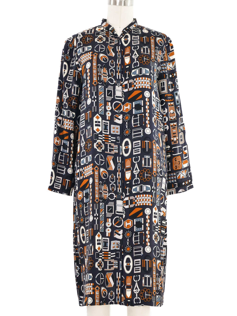 Hermes Buckle Print Silk Shirt Dress Dress arcadeshops.com