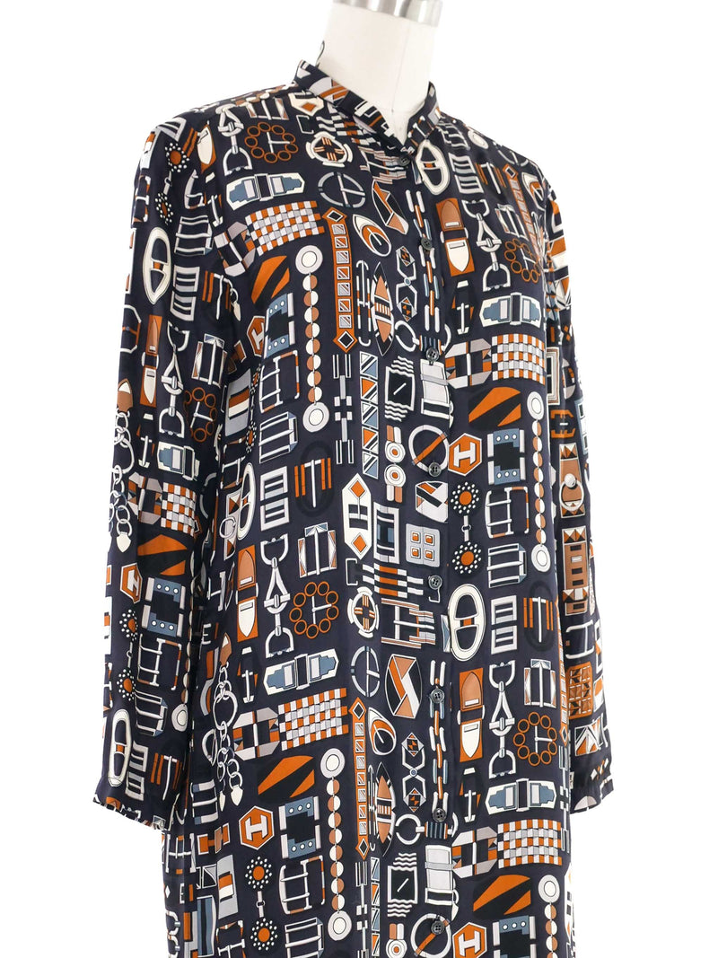 Hermes Buckle Print Silk Shirt Dress Dress arcadeshops.com