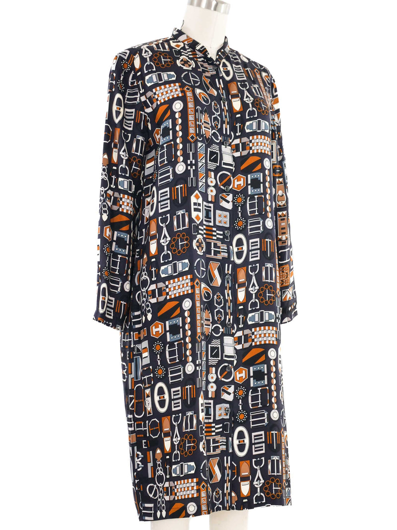 Hermes Buckle Print Silk Shirt Dress Dress arcadeshops.com