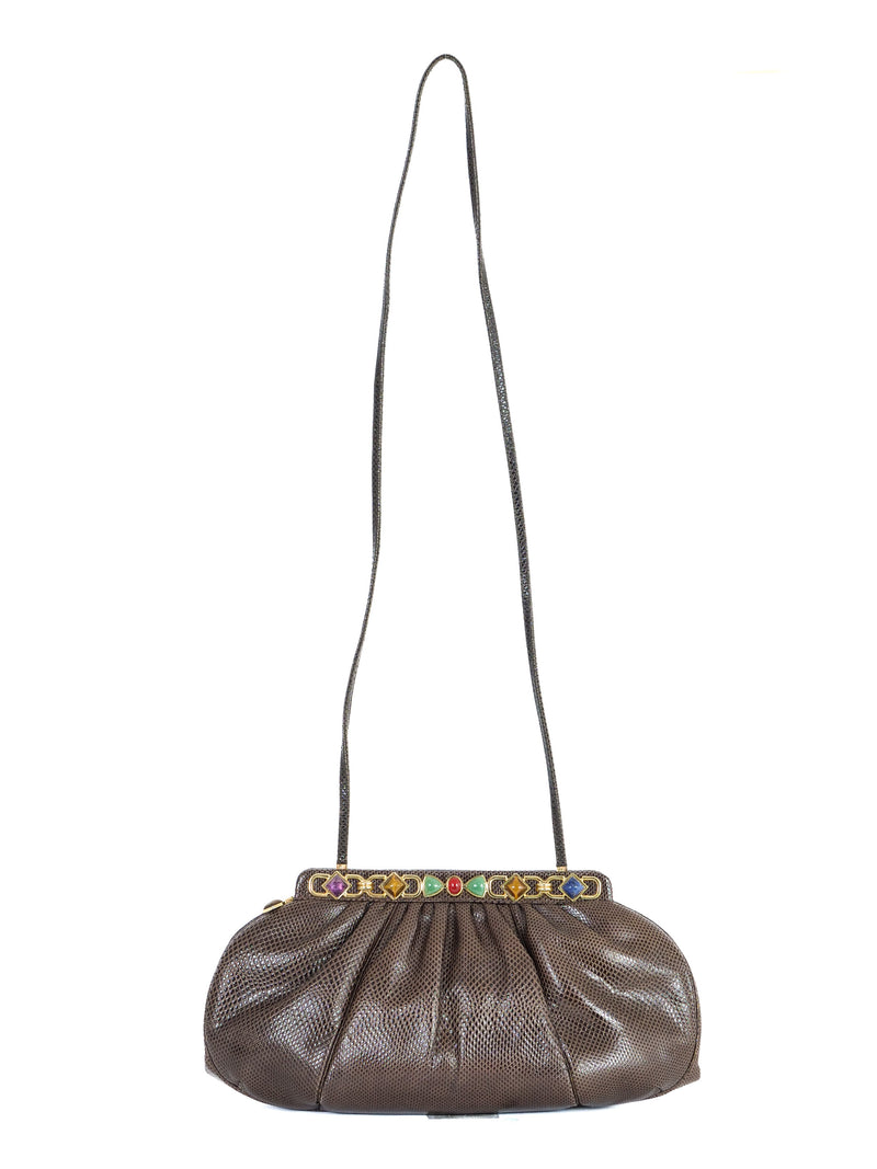 Judith Leiber Brown Lizard Convertible Clutch Accessory arcadeshops.com