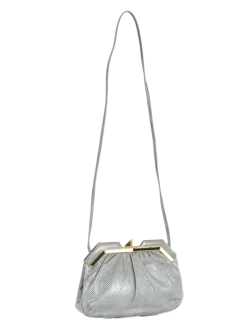 Judith Leiber Gray Lizard Art Deco Convertible Clutch Accessory arcadeshops.com