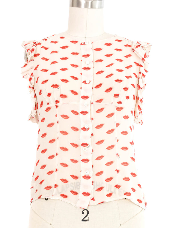 2012 Prada Lip Print Chiffon Top Top arcadeshops.com