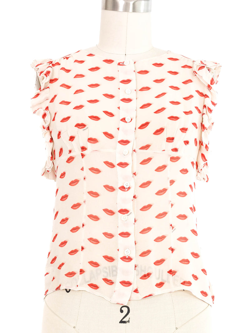 2012 Prada Lip Print Chiffon Top Top arcadeshops.com