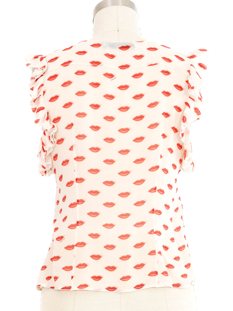 2012 Prada Lip Print Chiffon Top Top arcadeshops.com