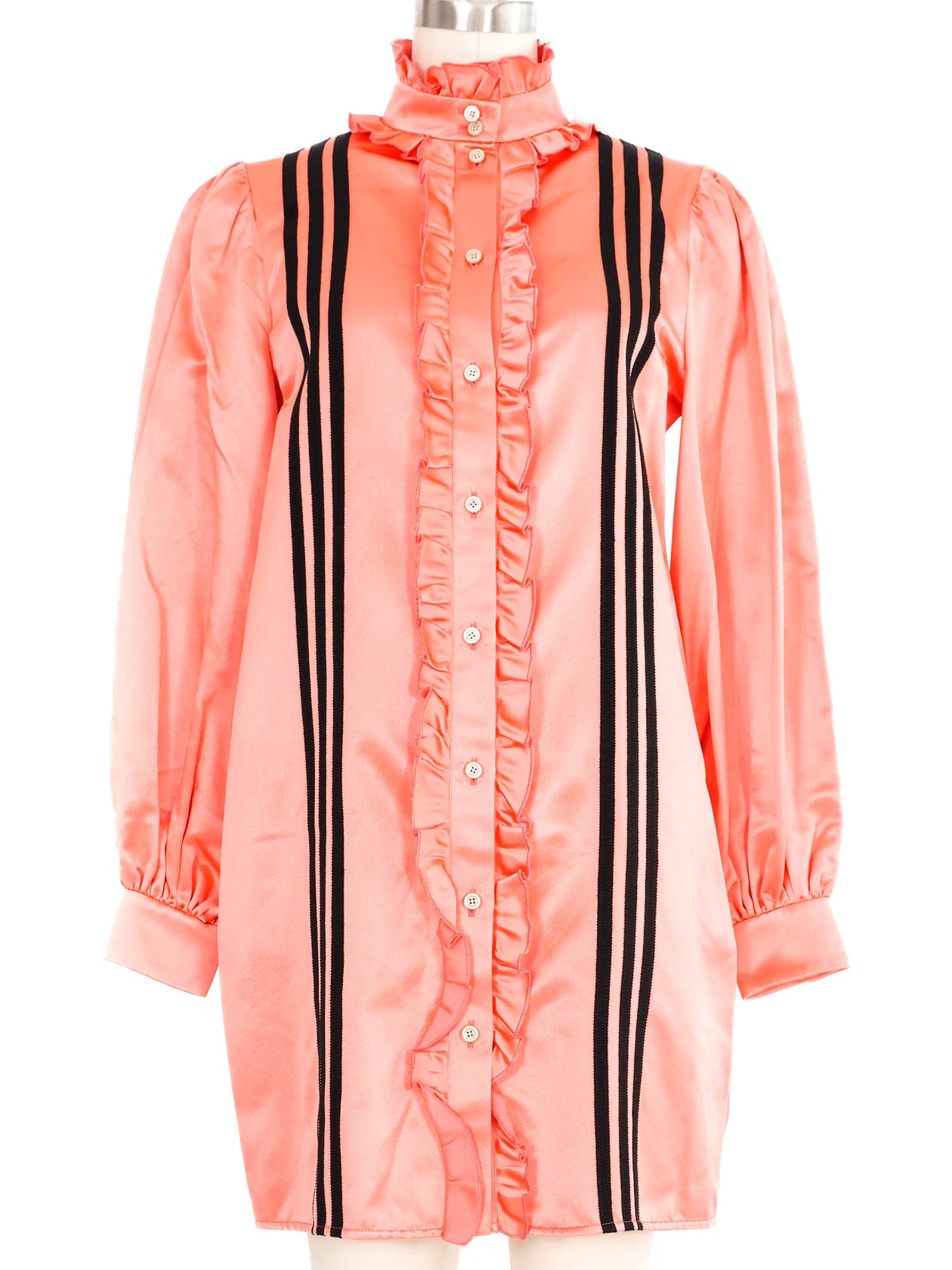 Gucci Adidas Satin Ruffle Shirt Dress