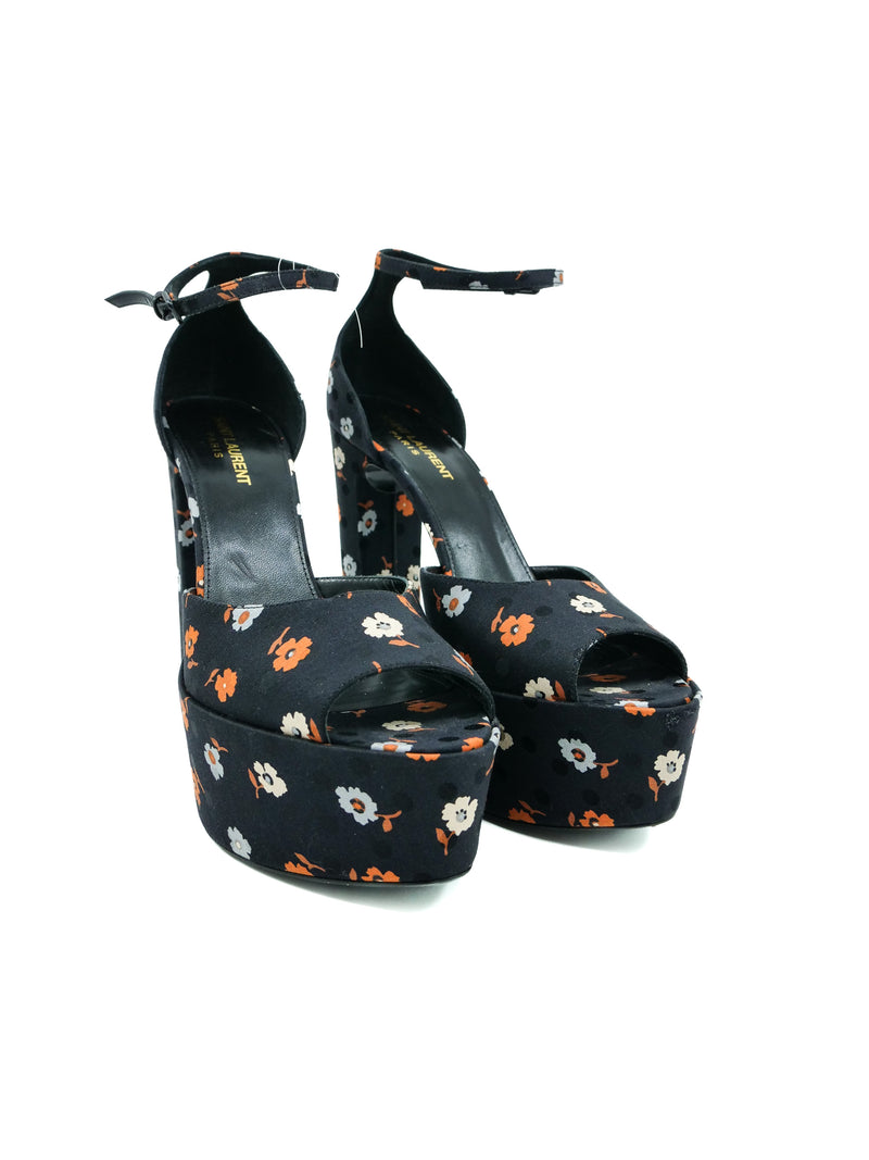 Saint Laurent Floral Satin Jodie Platform Heels, 39 Accessory arcadeshops.com