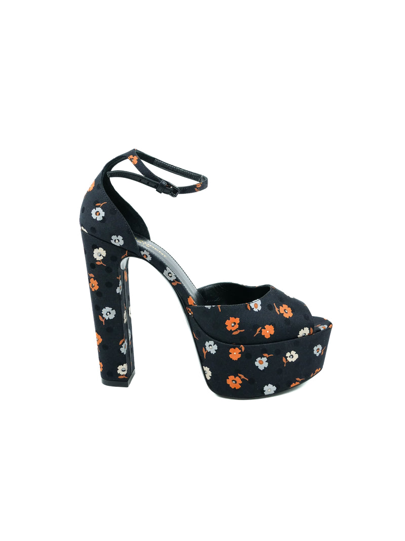 Saint Laurent Floral Satin Jodie Platform Heels, 39 Accessory arcadeshops.com