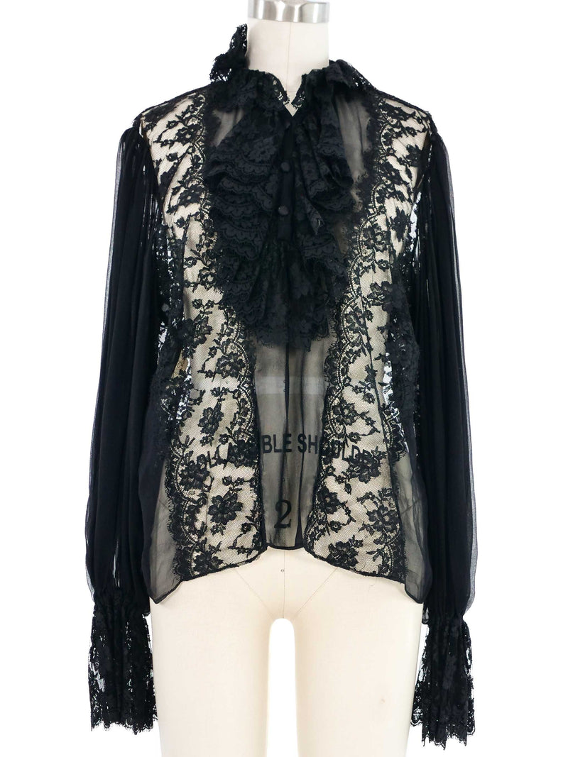 Oscar de la Renta Black Lace Accented Top Top arcadeshops.com
